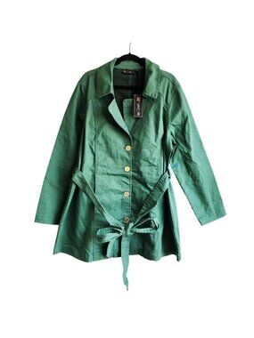 D&F 30th Anniversary Womens Green Button-Front Belted Jacket 1X Cotton Blend